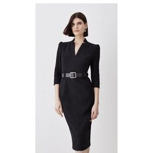 KAREN MILLEN FOREVER PENCIL FITTED STRUCTURED MIDI DRESS BLACK  US8